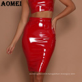 Knee Length Black Red Sexy Punk Style PU Leather Pencil Skirt Girl